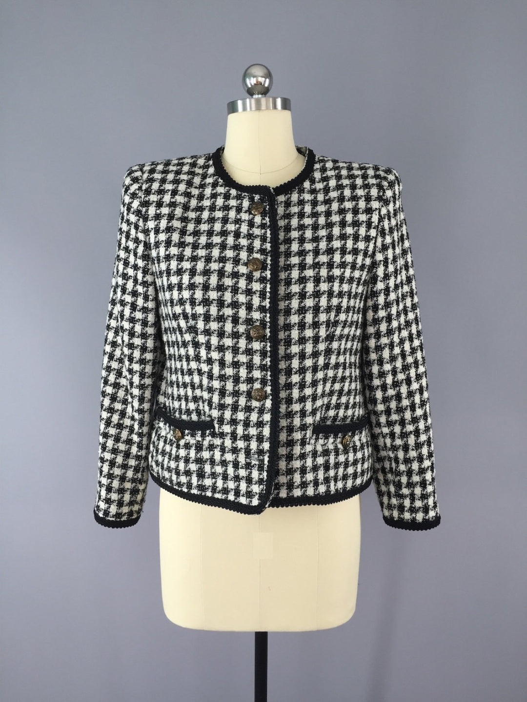 Vintage 1980s Houndstooth Blazer / Cropped Jacket - ThisBlueBird