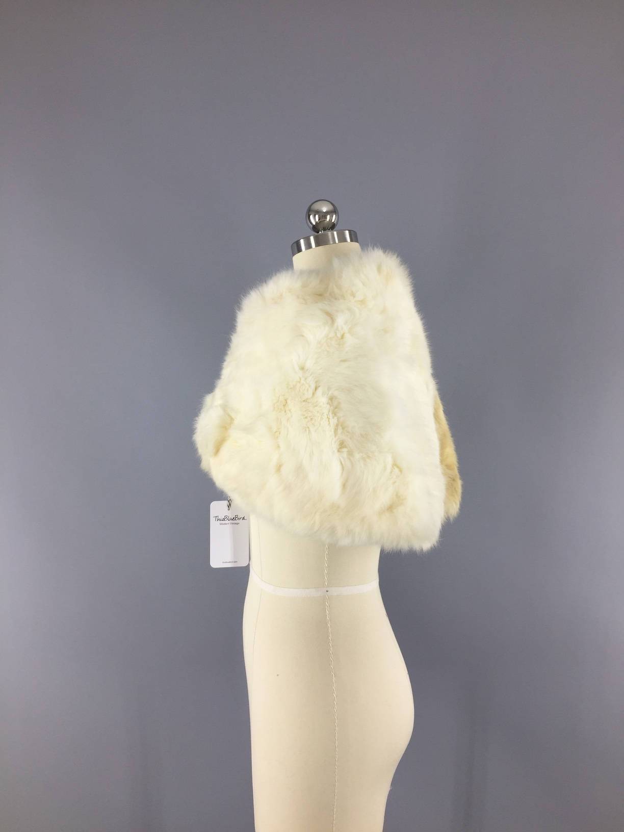 Vintage 1980s Ivory Fur Stole / Rabbit Fur Shrug - ThisBlueBird