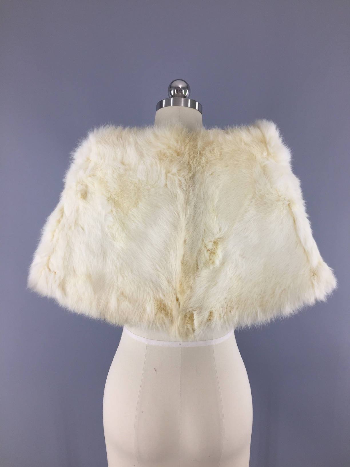 Vintage 1980s Ivory Fur Stole / Rabbit Fur Shrug - ThisBlueBird