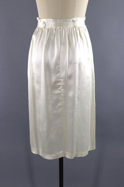 Vintage 1980s Ivory Satin Skirt - ThisBlueBird
