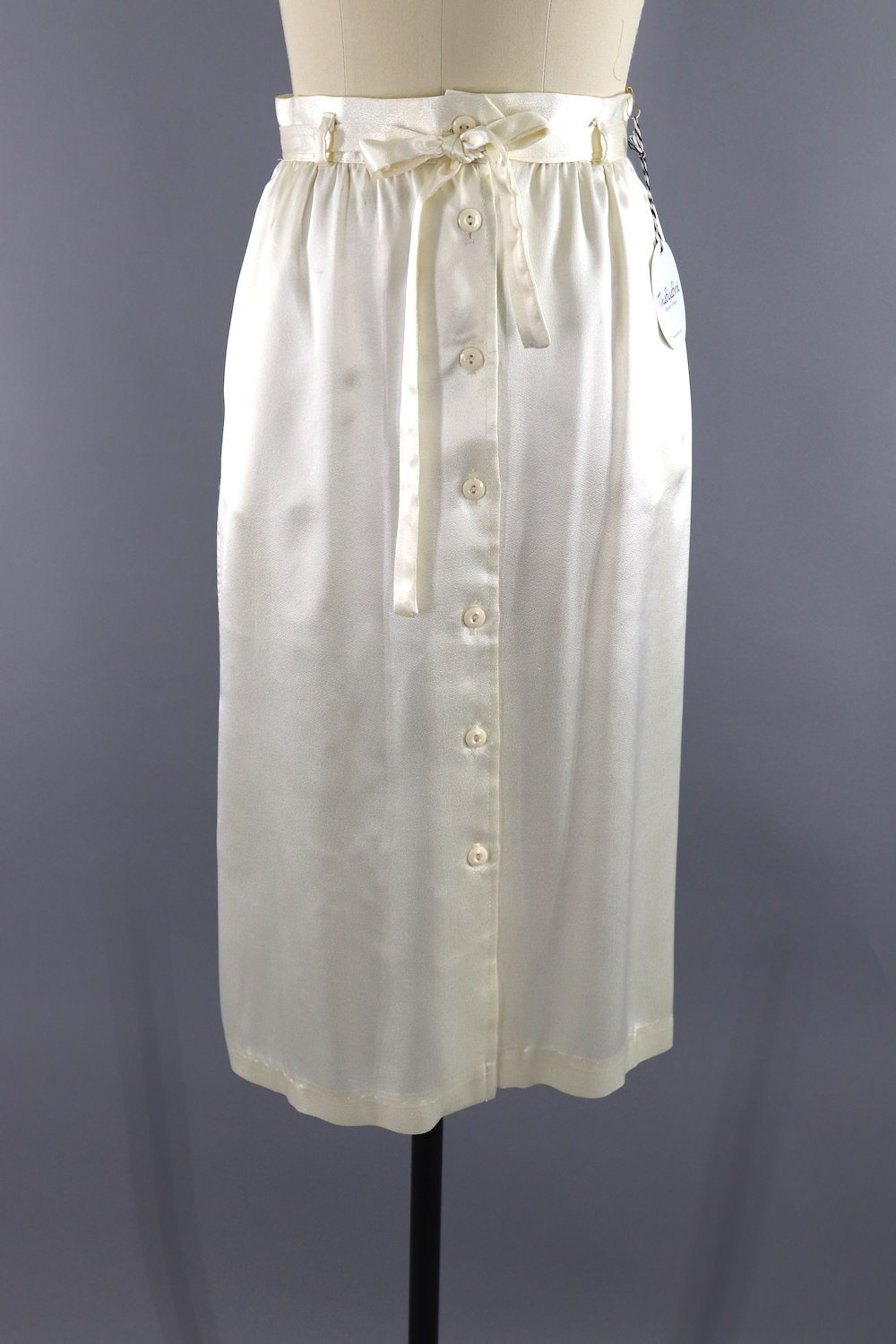 Vintage 1980s Ivory Satin Skirt - ThisBlueBird