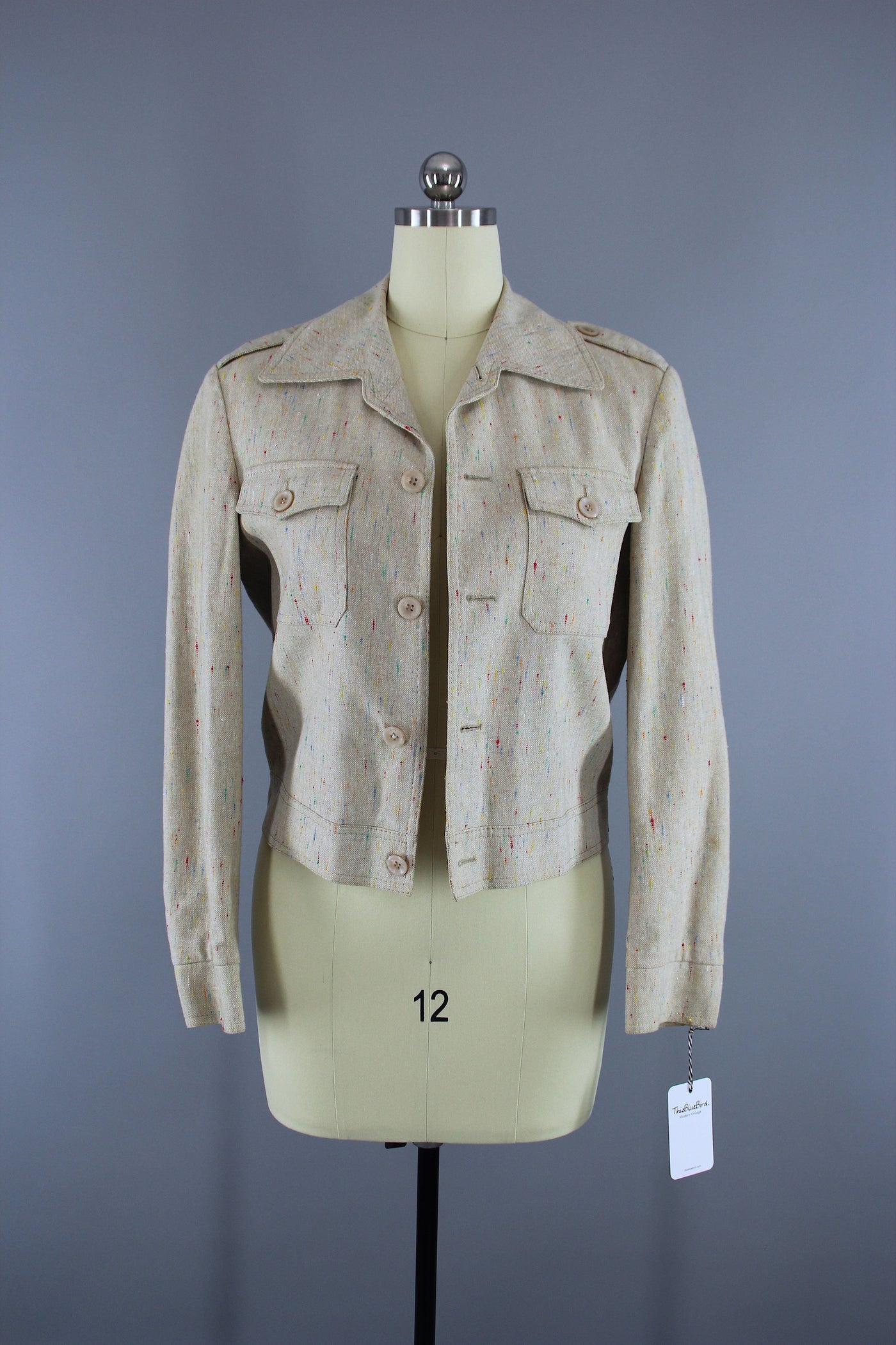 Vintage 1980s Jacket / Beige Linen - ThisBlueBird