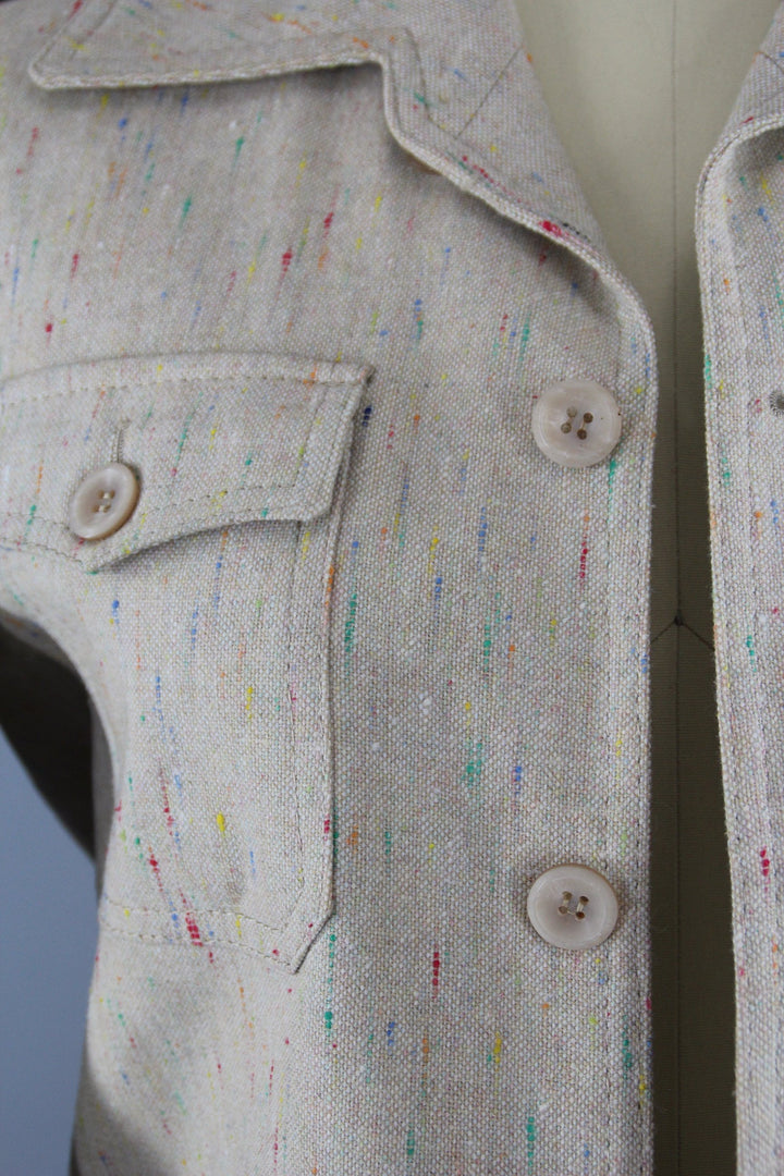 Vintage 1980s Jacket / Beige Linen - ThisBlueBird