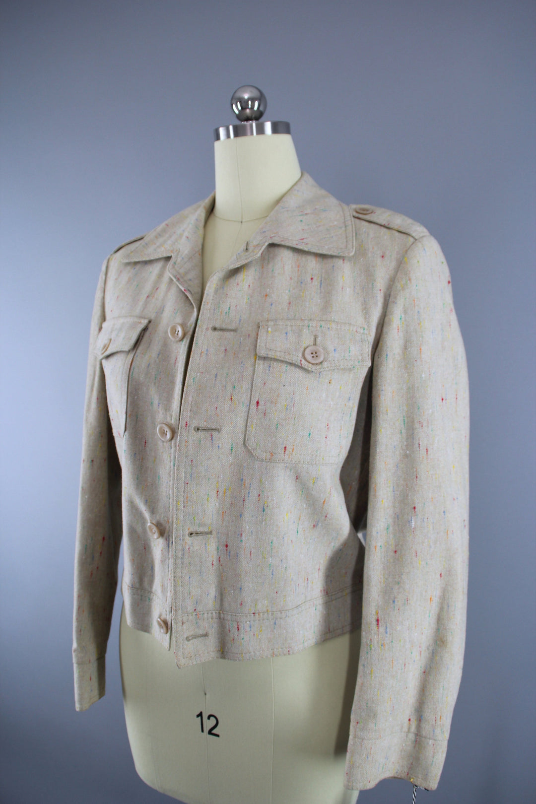 Vintage 1980s Jacket / Beige Linen - ThisBlueBird