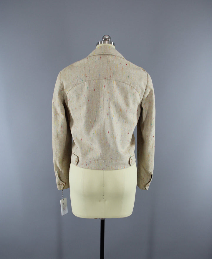 Vintage 1980s Jacket / Beige Linen - ThisBlueBird