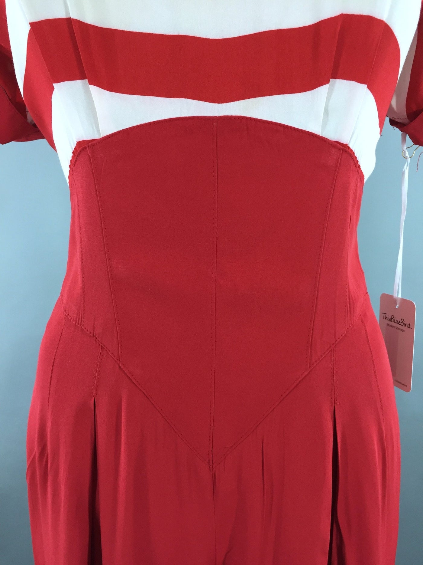 Vintage 1980s Jumpsuit / Beach Pajamas / Red & White Nautical Breton Stripes - ThisBlueBird