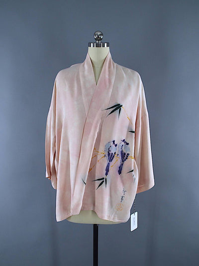 Vintage 1980s Kimono Jacket Cardigan / Blue Love Birds - ThisBlueBird