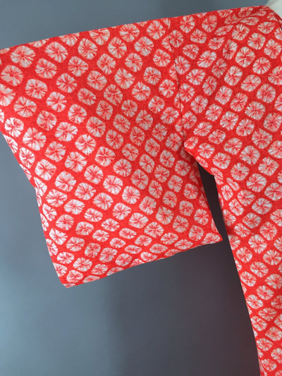 Vintage 1980s Kimono Robe Cotton Neon Coral Orange Tie Dyed - ThisBlueBird
