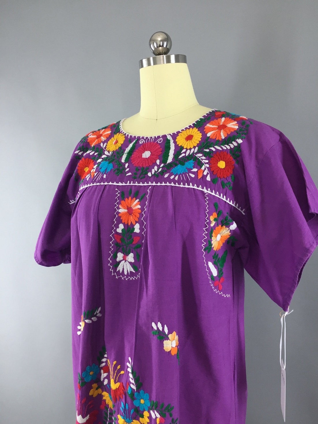 Vintage 1980s Mexican Oaxacan Embroidered Caftan Dress - ThisBlueBird