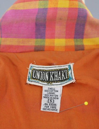Vintage 1980s Orange Madras Plaid Cotton Blazer - ThisBlueBird