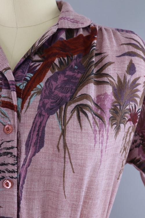 Vintage 1980s Purple Tropical Hawaiian Print Dress – ThisBlueBird