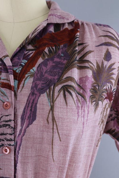 Vintage 1980s Purple Tropical Hawaiian Print Dress - ThisBlueBird
