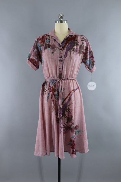 Vintage 1980s Purple Tropical Hawaiian Print Dress - ThisBlueBird