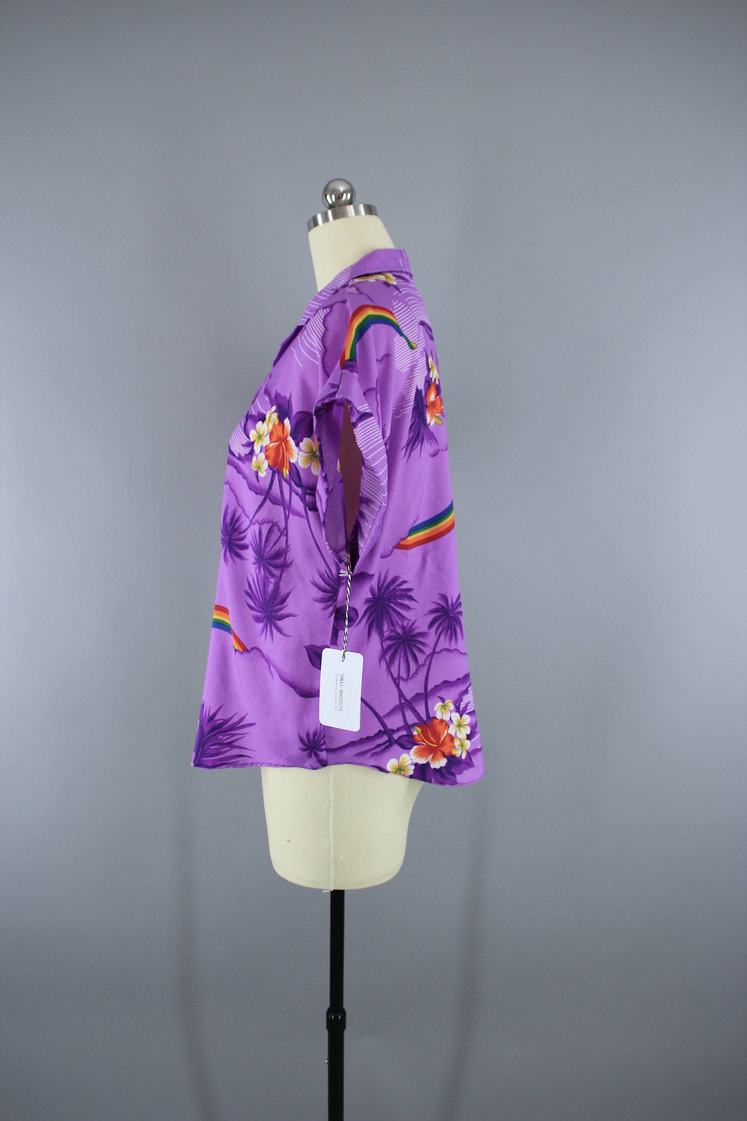 Vintage 1980s Purple Floral Rainbow Hawaiian Shirt - ThisBlueBird