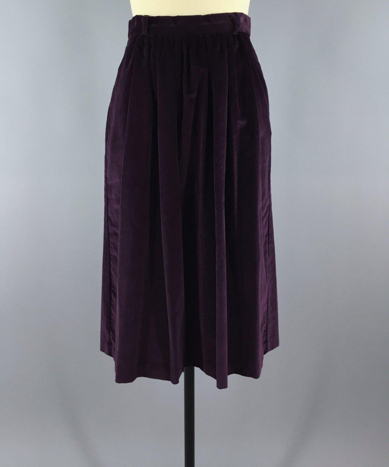 Vintage 1980s Purple Velvet Pencil Skirt - ThisBlueBird