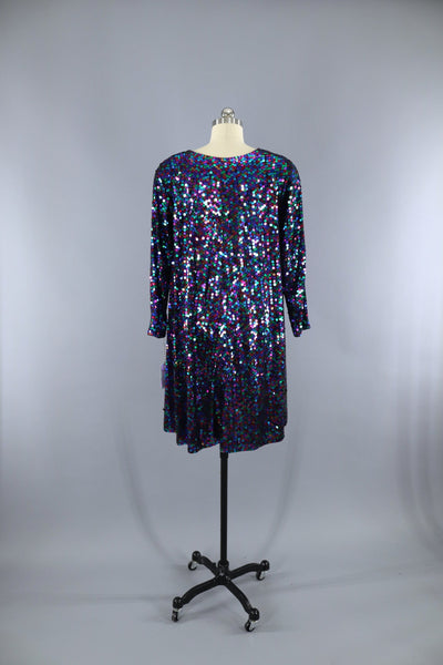 Vintage 1980s Rainbow Sequined Party Trophy Dress - ThisBlueBird