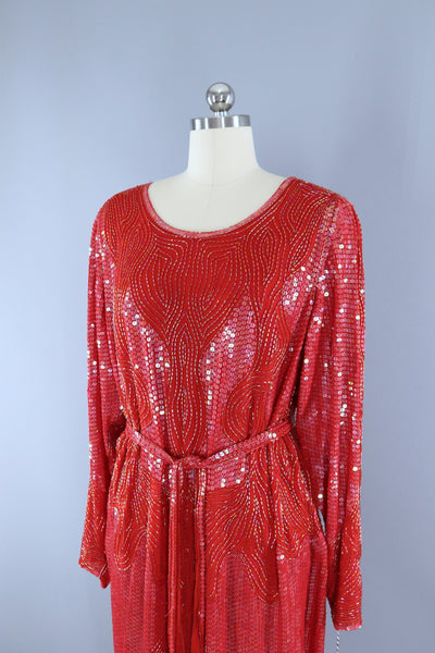 Vintage 1980s Red Sequined Beaded Dress / Sister Max - ThisBlueBird