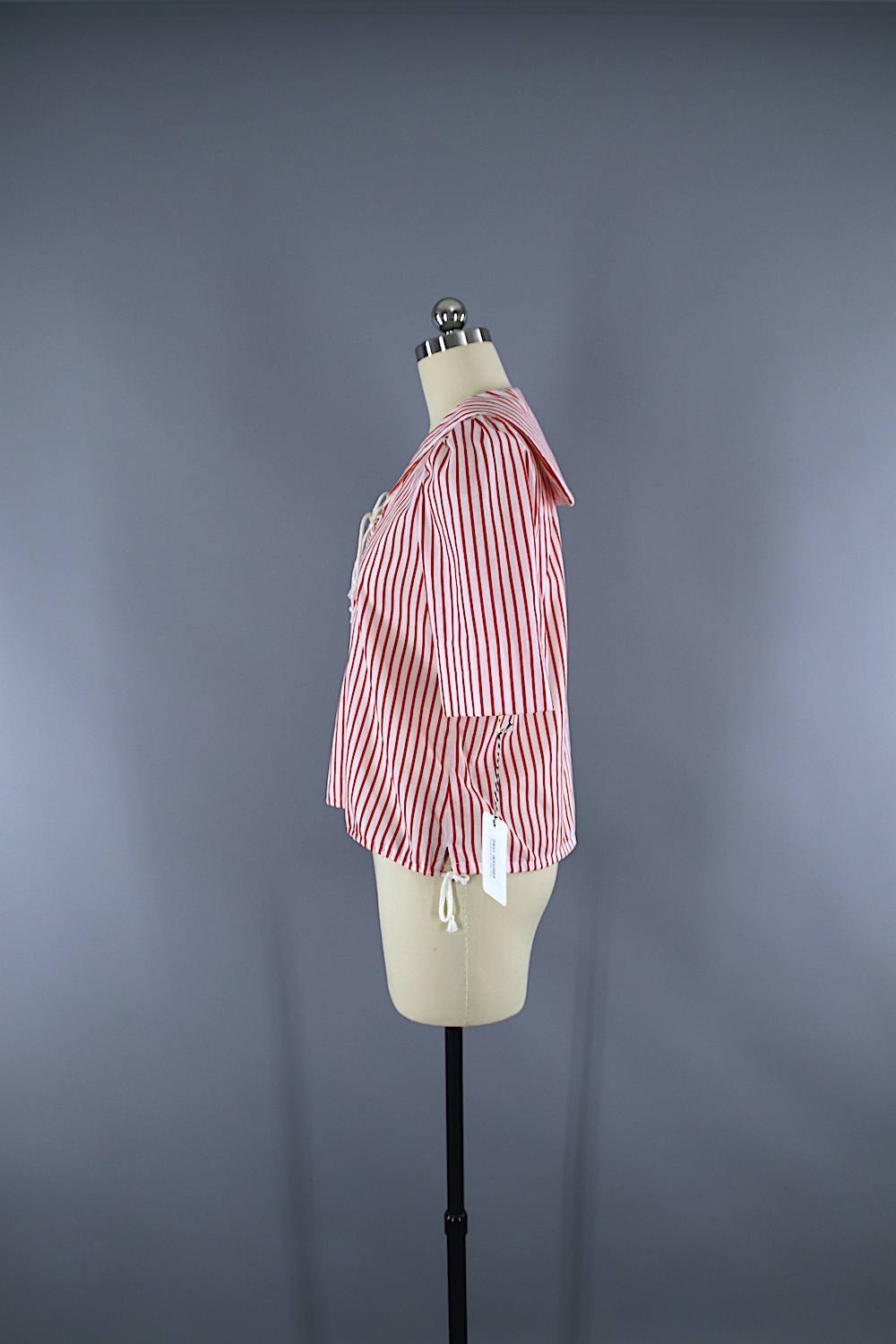 Vintage 1980s Red Striped Sailor Shirt / You Babes - ThisBlueBird