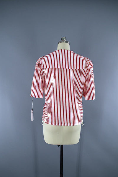 Vintage 1980s Red Striped Sailor Shirt / You Babes - ThisBlueBird