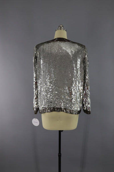 Vintage 1980s Silver Sequined Silk Jacket - ThisBlueBird