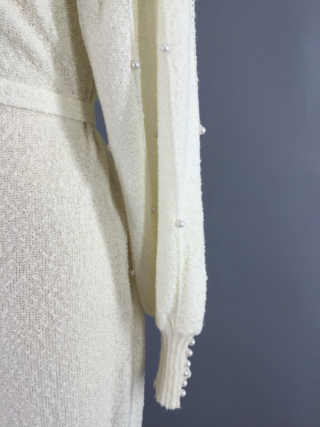 Vintage 1980s Sweater Dress / Ivory Knit with Pearl Trim - ThisBlueBird