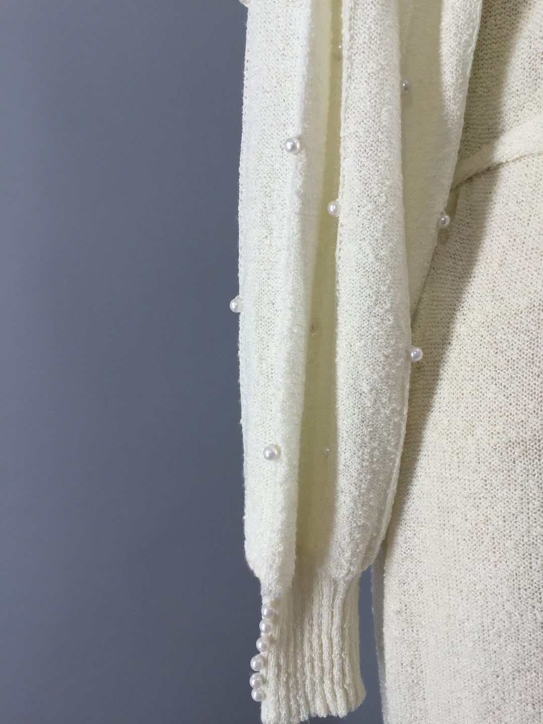 Vintage 1980s Sweater Dress / Ivory Knit with Pearl Trim - ThisBlueBird