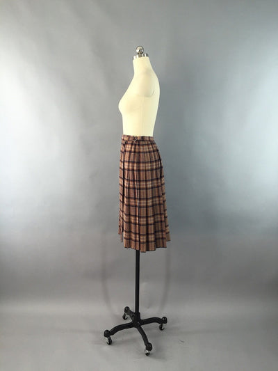 Vintage 1980s Young Pendleton Wool Blue Brown Plaid Tartan Wrap Skirt - ThisBlueBird