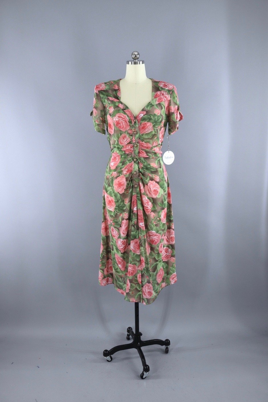 Vintage 1990s Rose Floral Print Dress / Madison Wells - ThisBlueBird