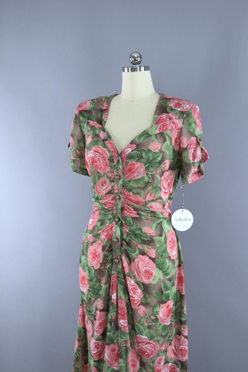 Vintage 1990s Rose Floral Print Dress / Madison Wells - ThisBlueBird