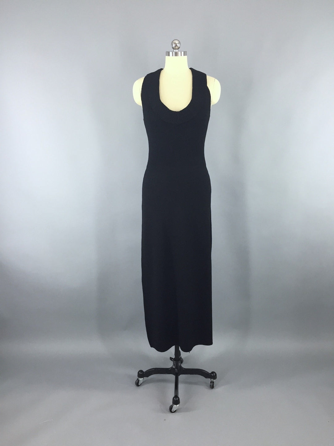 Vintage 1990s St. John Knits Black Maxi Sweater Dress - ThisBlueBird