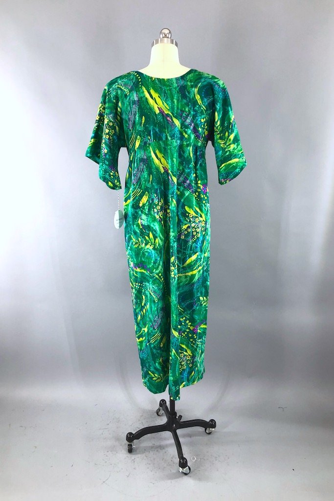 Vintage 60s Green Abstract Maxi Dress-ThisBlueBird - Modern Vintage
