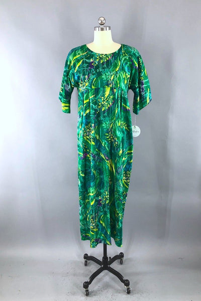 Vintage 60s Green Abstract Maxi Dress-ThisBlueBird - Modern Vintage