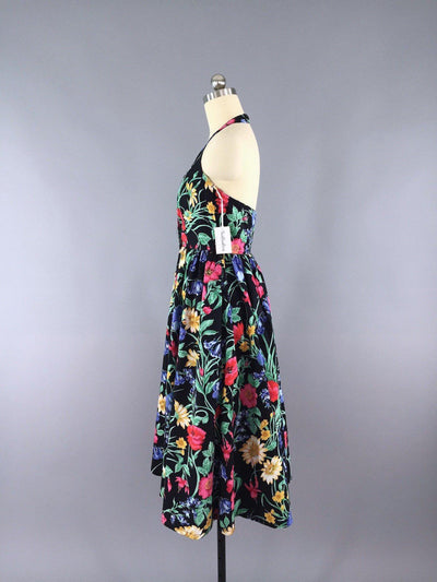 Vintage 80s Dress / Black Floral Print - ThisBlueBird