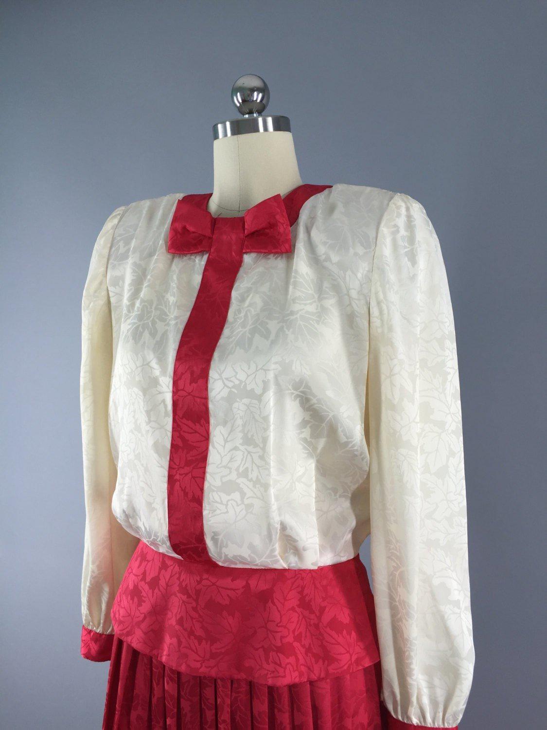 Vintage 80s Dress  /  Blouse and Skirt Set - ThisBlueBird