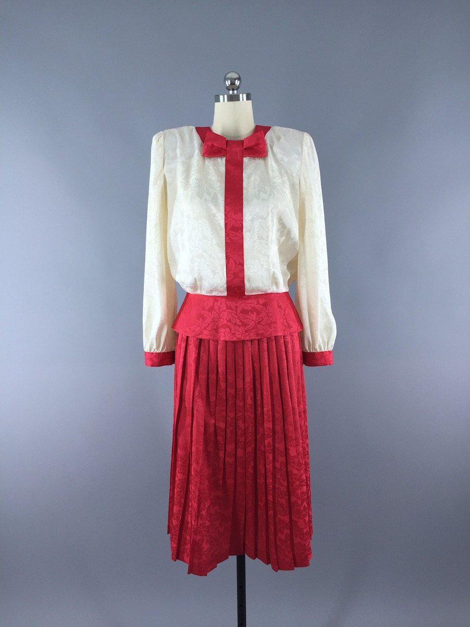 Vintage 80s Dress  /  Blouse and Skirt Set - ThisBlueBird
