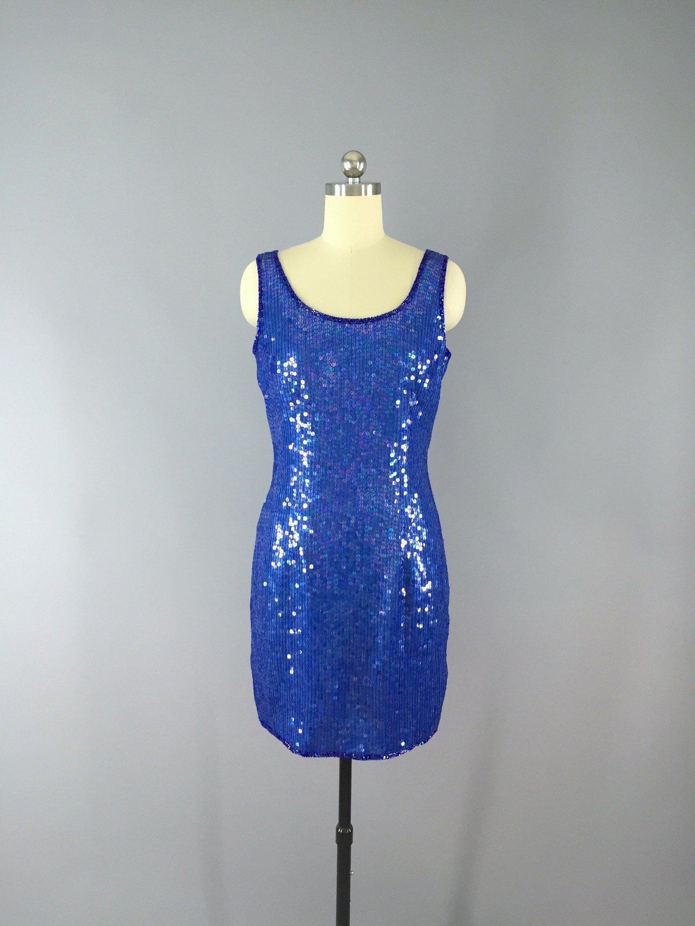 Vintage 80s Dress / Blue Beaded Sequins - ThisBlueBird