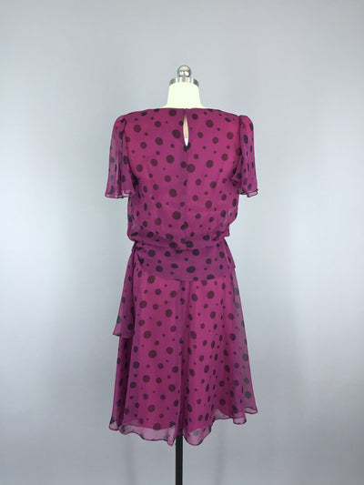 Vintage 80s Dress / Chiffon Polka Dots - ThisBlueBird