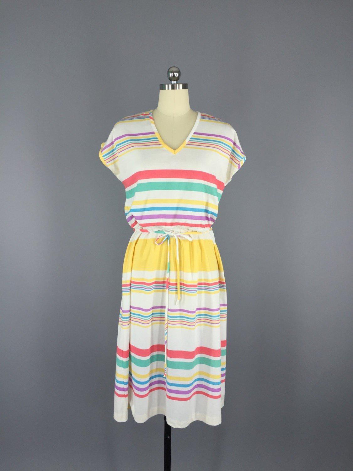 Vintage 80s Dress / Nautical Stripes - ThisBlueBird