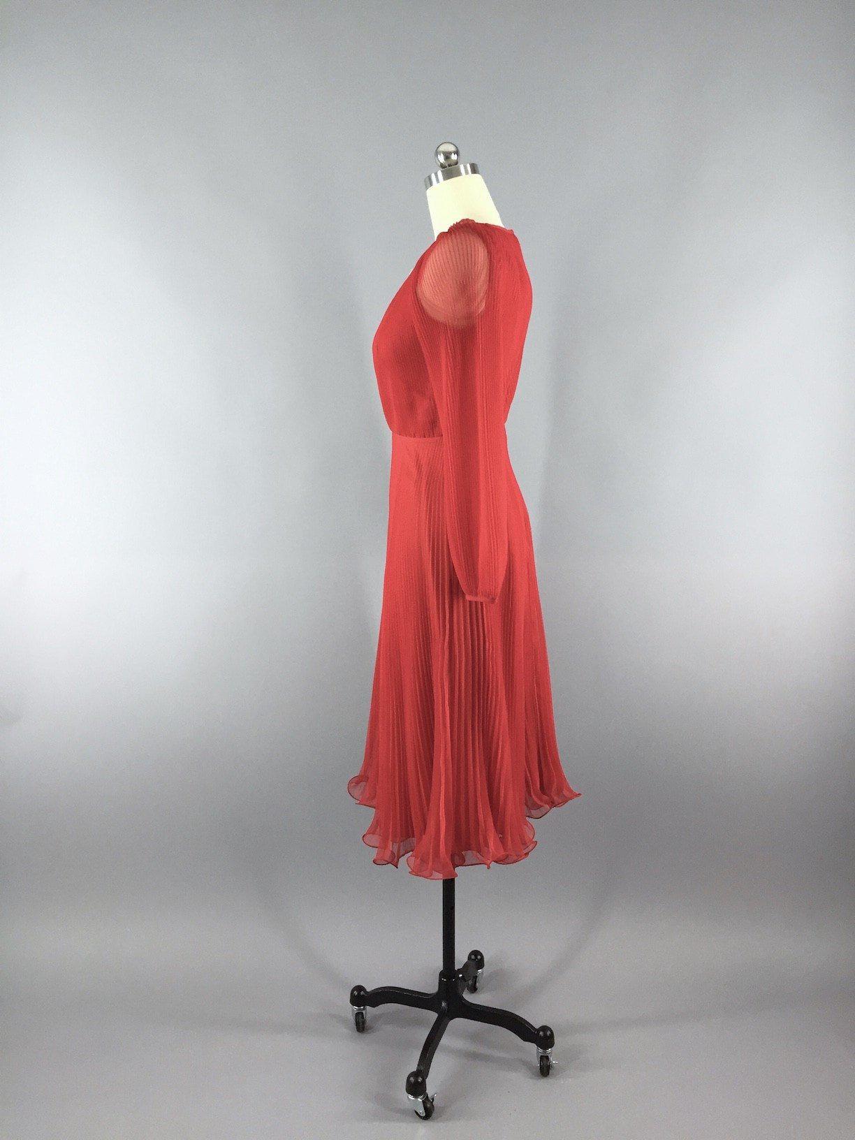 Vintage 80s Dress / Red Chiffon - ThisBlueBird