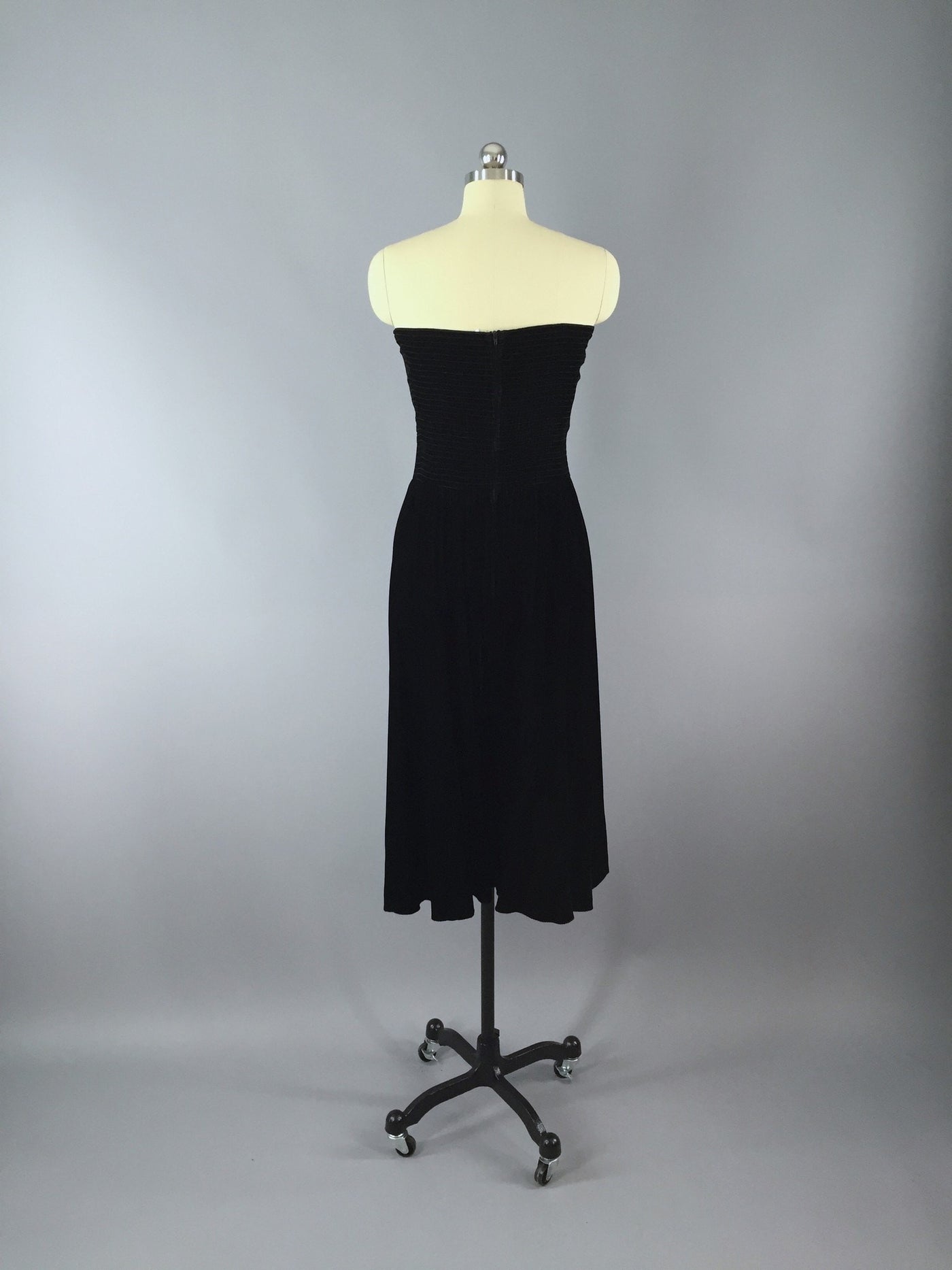 Vintage 80s Dress / Strapless Black Velvet - ThisBlueBird
