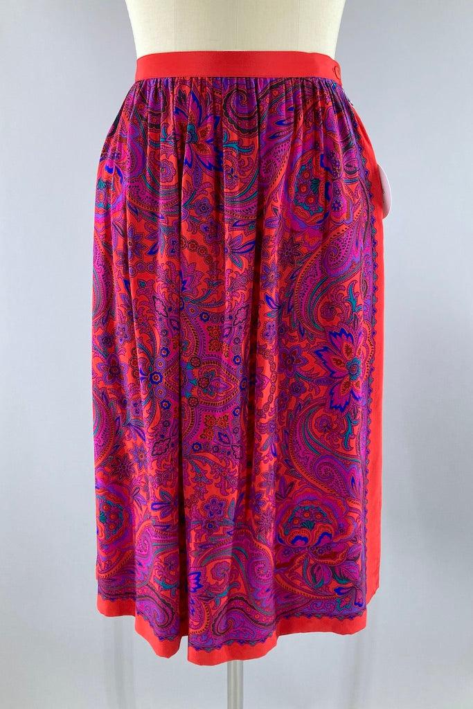 Vintage 80s Red &amp; Purple Silk Skirt-ThisBlueBird