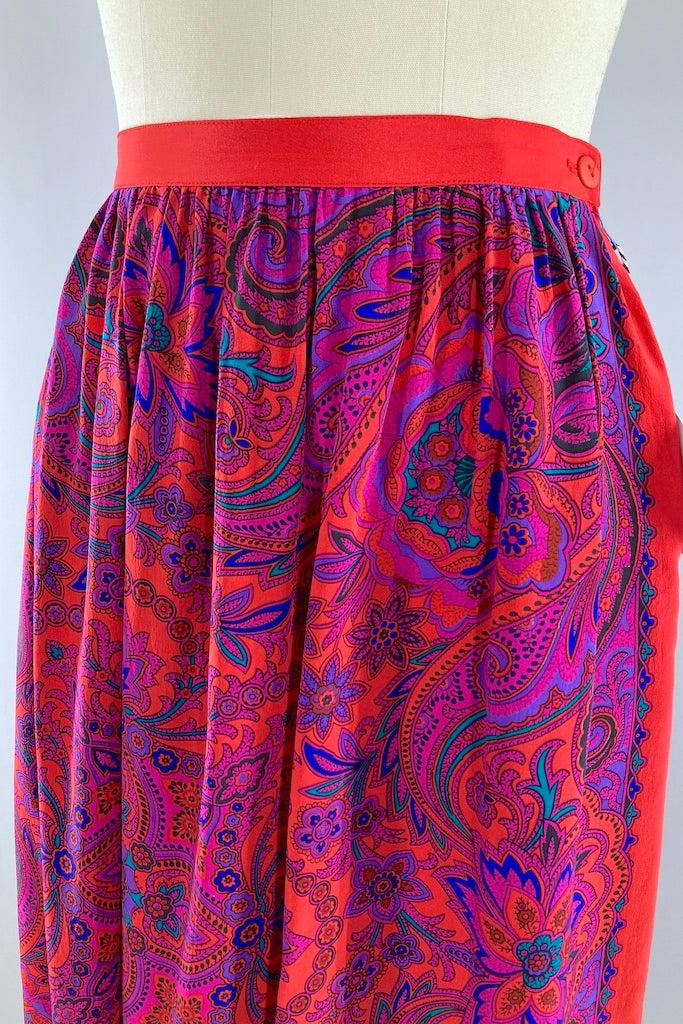 Vintage 80s Red &amp; Purple Silk Skirt-ThisBlueBird