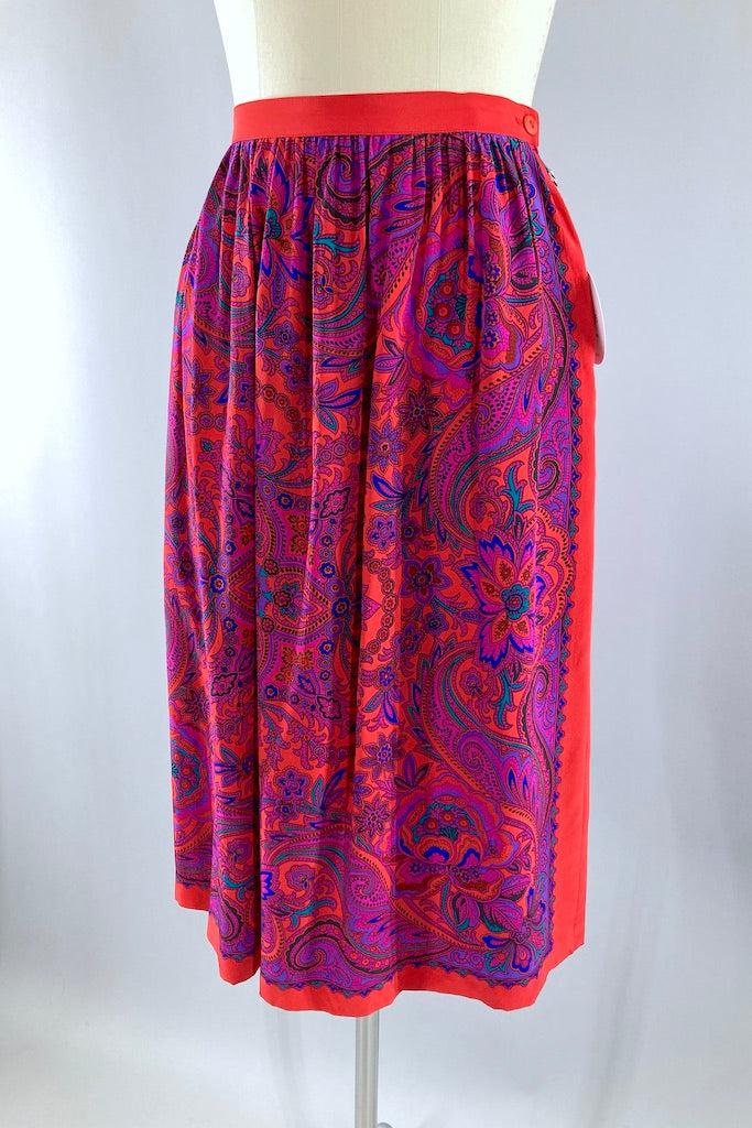 Vintage 80s Red &amp; Purple Silk Skirt-ThisBlueBird
