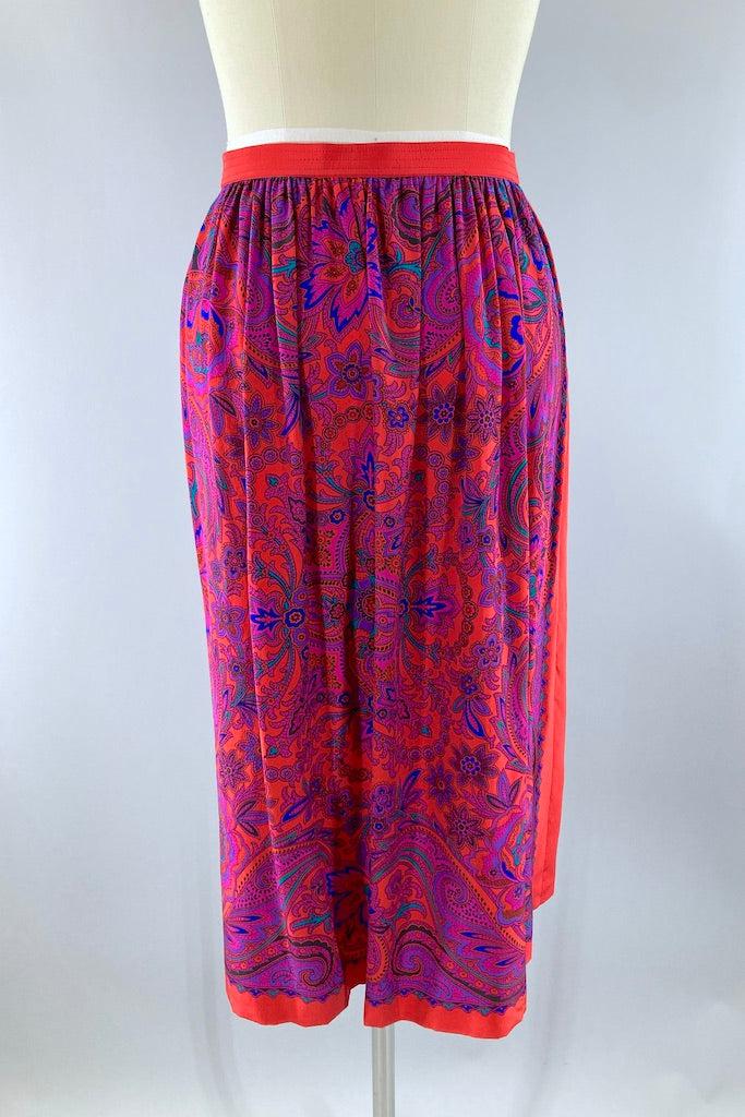 Vintage 80s Red &amp; Purple Silk Skirt-ThisBlueBird