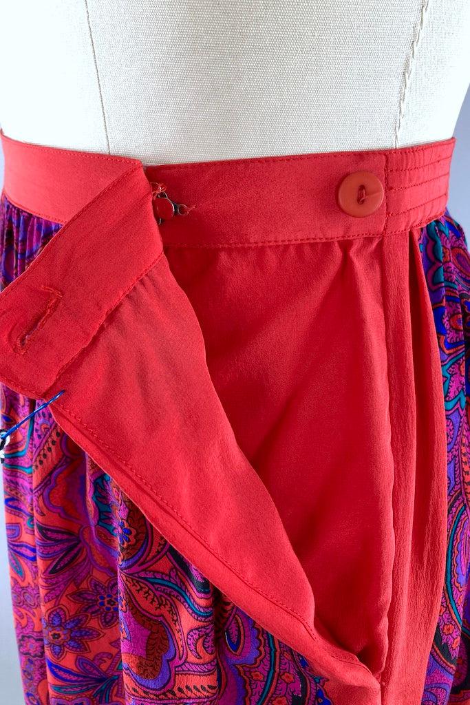 Vintage 80s Red &amp; Purple Silk Skirt-ThisBlueBird