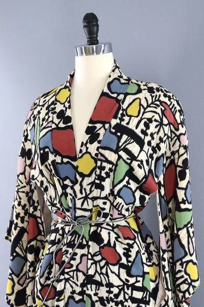 Vintage Abstract Silk Kimono Cardigan-ThisBlueBird - Modern Vintage