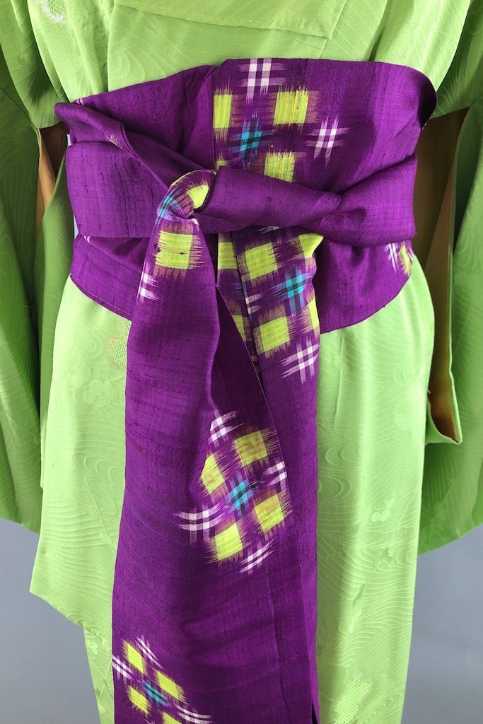 Vintage Apple Green Silk Kimono Robe-ThisBlueBird - Modern Vintage