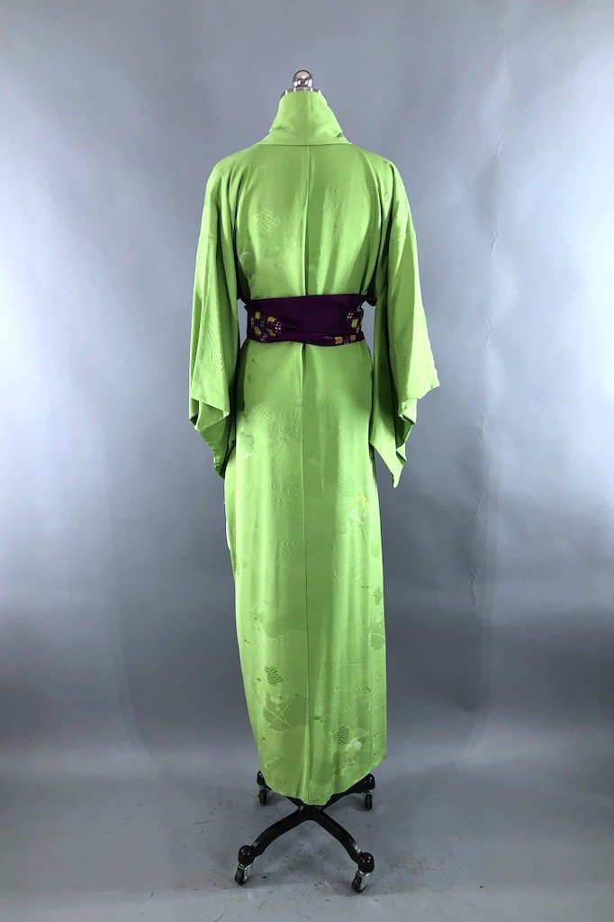 Vintage Apple Green Silk Kimono Robe-ThisBlueBird - Modern Vintage