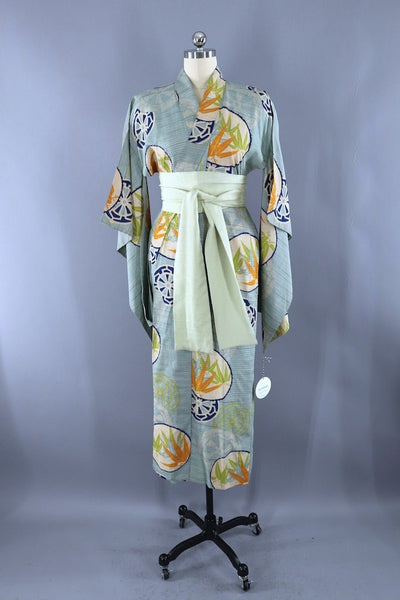 Vintage Aqua Blue Raw Silk Kimono Robe-ThisBlueBird - Modern Vintage