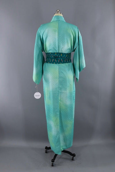 Vintage Aqua Blue Satin Kimono Robe-ThisBlueBird - Modern Vintage